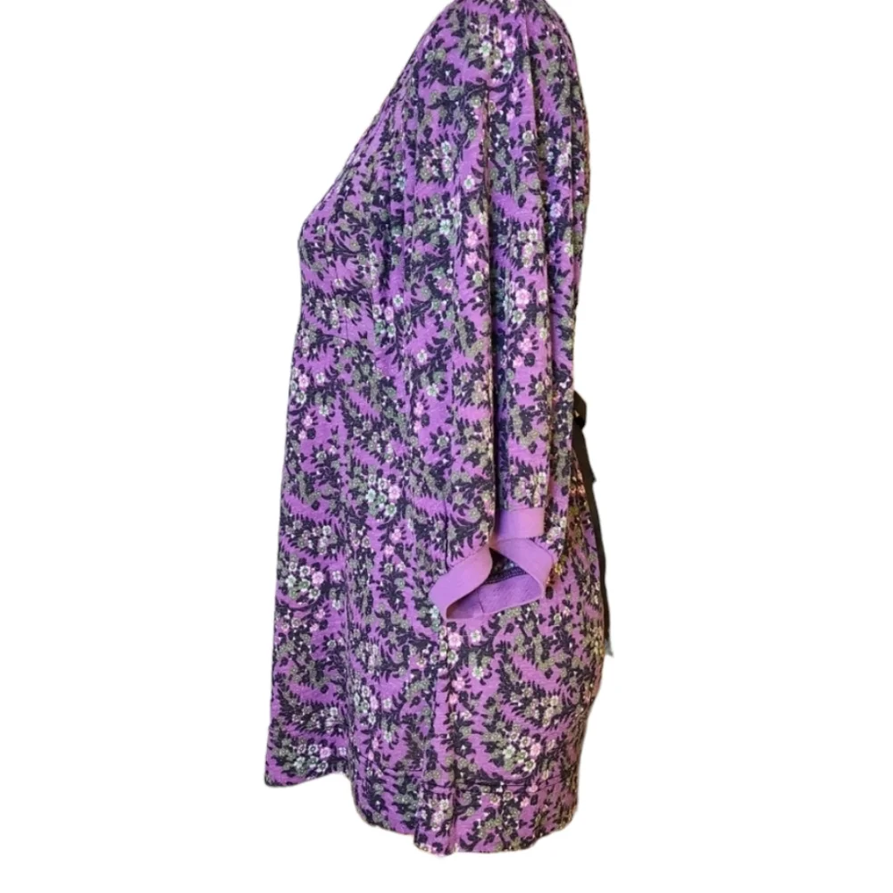 Free People Size Small Bohemian Purple Black Floral Scoopneck Babydoll Blouse